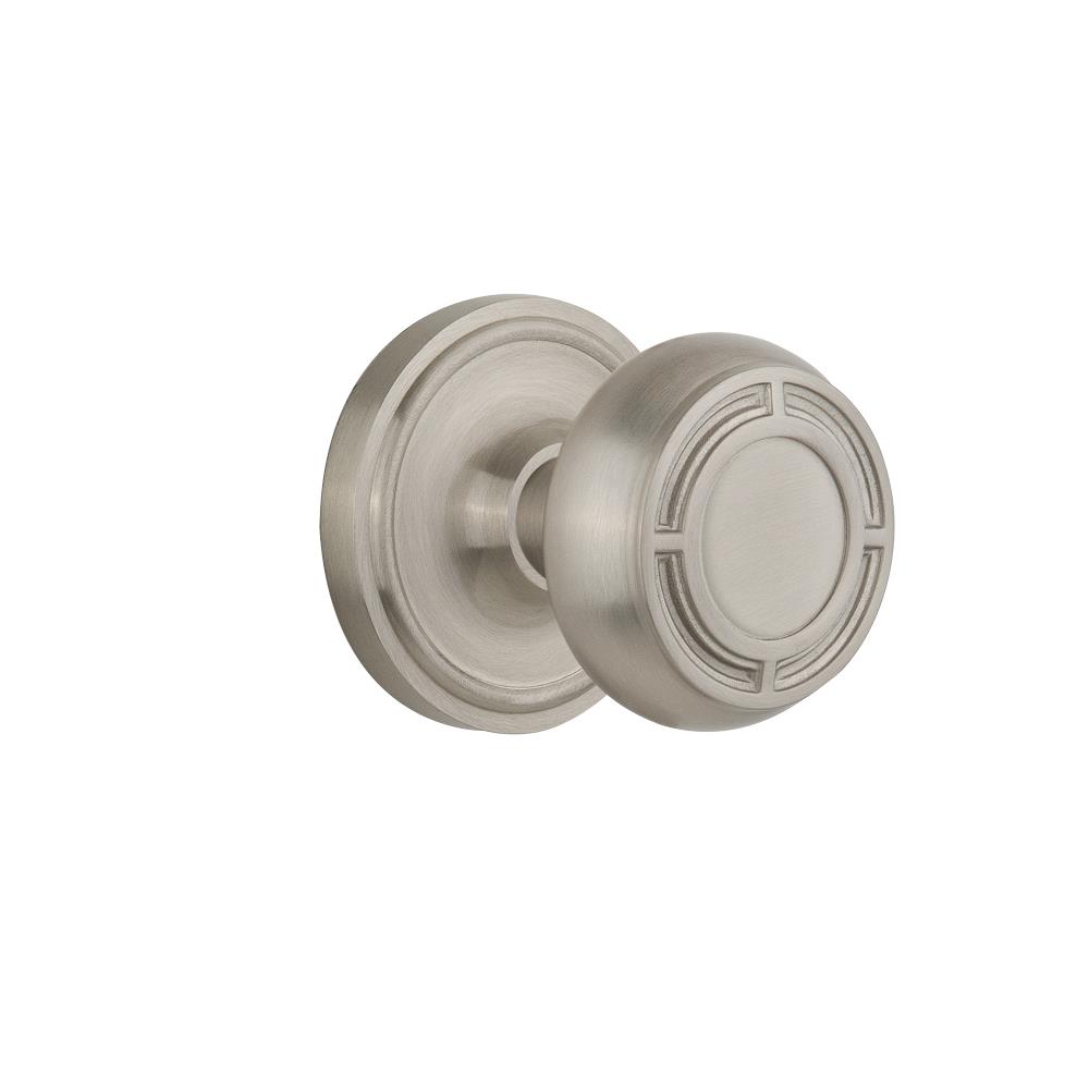 Nostalgic Warehouse CLAMIS Privacy Knob Classic Rosette with Mission Knob in Satin Nickel